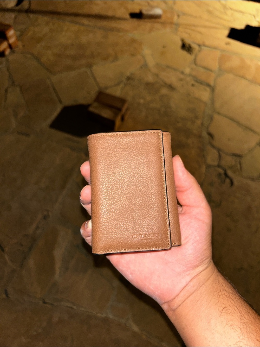 COACH Men’s Tan Leather Card Wallet